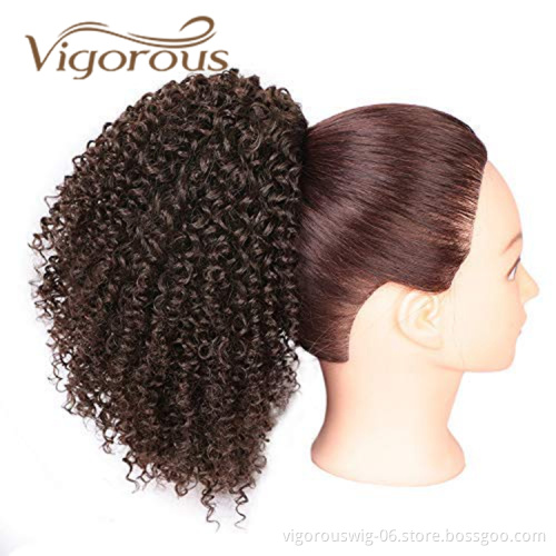 Vigorous High Quality Middle Long Kinky Curly Dark Brown High Temperature Fiber Drawstring Synthetic Ponytail Hair Extension